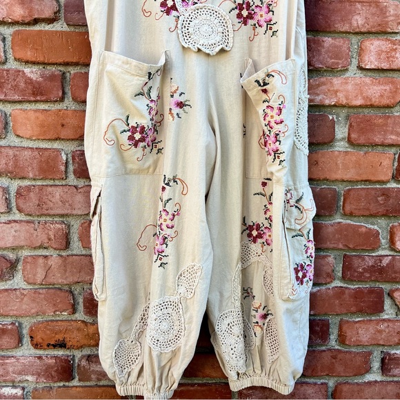 Boho Embroidered Cream Wide-Leg Jumpsuit - Picture 10 of 10